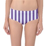 Vertical Stripes - White and Dark Lavender Violet Mid-Waist Bikini Bottoms