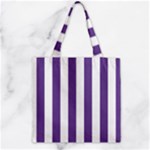 Vertical Stripes - White and Dark Lavender Violet Zipper Grocery Tote Bag