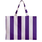 Vertical Stripes - White and Dark Lavender Violet Zipper Mini Tote Bag