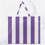 Vertical Stripes - White and Dark Lavender Violet Zipper Large Tote Bag