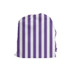 Vertical Stripes - White and Dark Lavender Violet Drawstring Pouch (L)