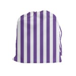 Vertical Stripes - White and Dark Lavender Violet Drawstring Pouch (XL)