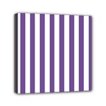 Vertical Stripes - White and Dark Lavender Violet Mini Canvas 6  x 6  (Stretched)