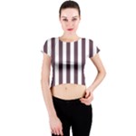 Vertical Stripes - White and Eggplant Violet Crew Neck Crop Top