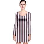 Vertical Stripes - White and Eggplant Violet Long Sleeve Velvet Bodycon Dress