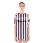 Vertical Stripes - White and Eggplant Violet Women s Cutout Shoulder Dress