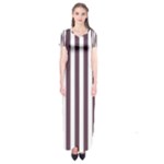 Vertical Stripes - White and Eggplant Violet Short Sleeve Maxi Dress