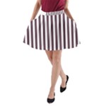 Vertical Stripes - White and Eggplant Violet A-Line Pocket Skirt