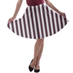 Vertical Stripes - White and Eggplant Violet A-line Skater Skirt