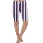 Vertical Stripes - White and Eggplant Violet Cropped Leggings