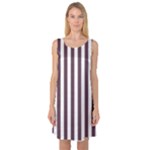 Vertical Stripes - White and Eggplant Violet Sleeveless Satin Nightdress