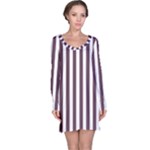 Vertical Stripes - White and Eggplant Violet Long Sleeve Nightdress