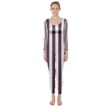 Vertical Stripes - White and Eggplant Violet Long Sleeve Catsuit