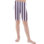 Vertical Stripes - White and Eggplant Violet Kid s Mid Length Swim Shorts