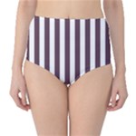 Vertical Stripes - White and Eggplant Violet High-Waist Bikini Bottoms