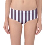 Vertical Stripes - White and Eggplant Violet Mid-Waist Bikini Bottoms