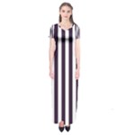 Vertical Stripes - White and Dark Purple Short Sleeve Maxi Dress