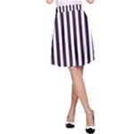 Vertical Stripes - White and Dark Purple A-Line Skirt