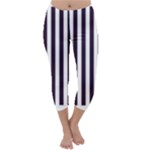 Vertical Stripes - White and Dark Purple Capri Winter Leggings