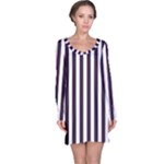 Vertical Stripes - White and Dark Purple Long Sleeve Nightdress