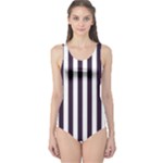 Vertical Stripes - White and Dark Purple One Piece Swimsuit