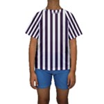 Vertical Stripes - White and Dark Purple Kid s Short Sleeve Swimwear