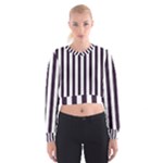 Vertical Stripes - White and Dark Purple Women s Cropped Sweatshirt