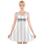 Vertical Stripes - White and Platinum Gray V-Neck Sleeveless Dress