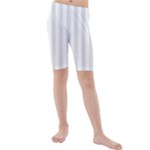 Vertical Stripes - White and Platinum Gray Kid s Mid Length Swim Shorts