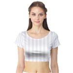 Vertical Stripes - White and Pale Gray Short Sleeve Crop Top (Tight Fit)