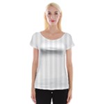 Vertical Stripes - White and Pale Gray Women s Cap Sleeve Top