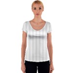 Vertical Stripes - White and Pale Gray Women s V-Neck Cap Sleeve Top