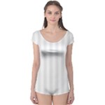 Vertical Stripes - White and Pale Gray Boyleg Leotard (Ladies)