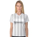 Vertical Stripes - White and Gainsboro Gray Women s V-Neck Sport Mesh Tee