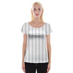 Vertical Stripes - White and Gainsboro Gray Women s Cap Sleeve Top