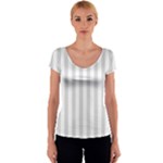 Vertical Stripes - White and Gainsboro Gray Women s V-Neck Cap Sleeve Top