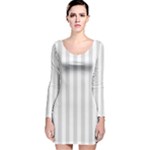 Vertical Stripes - White and Gainsboro Gray Long Sleeve Velvet Bodycon Dress