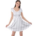 Vertical Stripes - White and Gainsboro Gray Cap Sleeve Dress