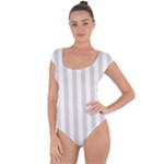 Vertical Stripes - White and Gainsboro Gray Short Sleeve Leotard (Ladies)