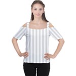 Vertical Stripes - White and Gainsboro Gray Women s Cutout Shoulder Tee