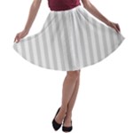 Vertical Stripes - White and Gainsboro Gray A-line Skater Skirt