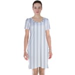 Vertical Stripes - White and Gainsboro Gray Short Sleeve Nightdress