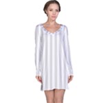 Vertical Stripes - White and Gainsboro Gray Long Sleeve Nightdress