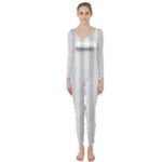 Vertical Stripes - White and Gainsboro Gray Long Sleeve Catsuit