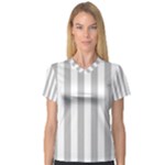 Vertical Stripes - White and Silver Gray Women s V-Neck Sport Mesh Tee