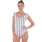 Vertical Stripes - White and Silver Gray Short Sleeve Leotard (Ladies)