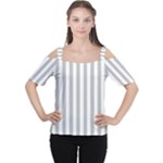 Vertical Stripes - White and Silver Gray Women s Cutout Shoulder Tee