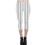 Vertical Stripes - White and Silver Gray Capri Leggings