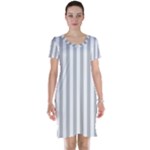 Vertical Stripes - White and Silver Gray Short Sleeve Nightdress