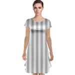 Vertical Stripes - White and Silver Gray Cap Sleeve Nightdress